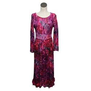 Soft Surroundings Womens Size Small Pink Floral Maxi Dress Long Smocked‎